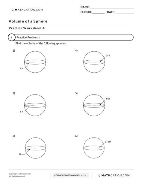 Volume of a sphere worksheet | Mathematics, Maths exam, Worksheets